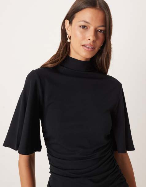 ASOS DESIGN cinched batwing top in black - view 1