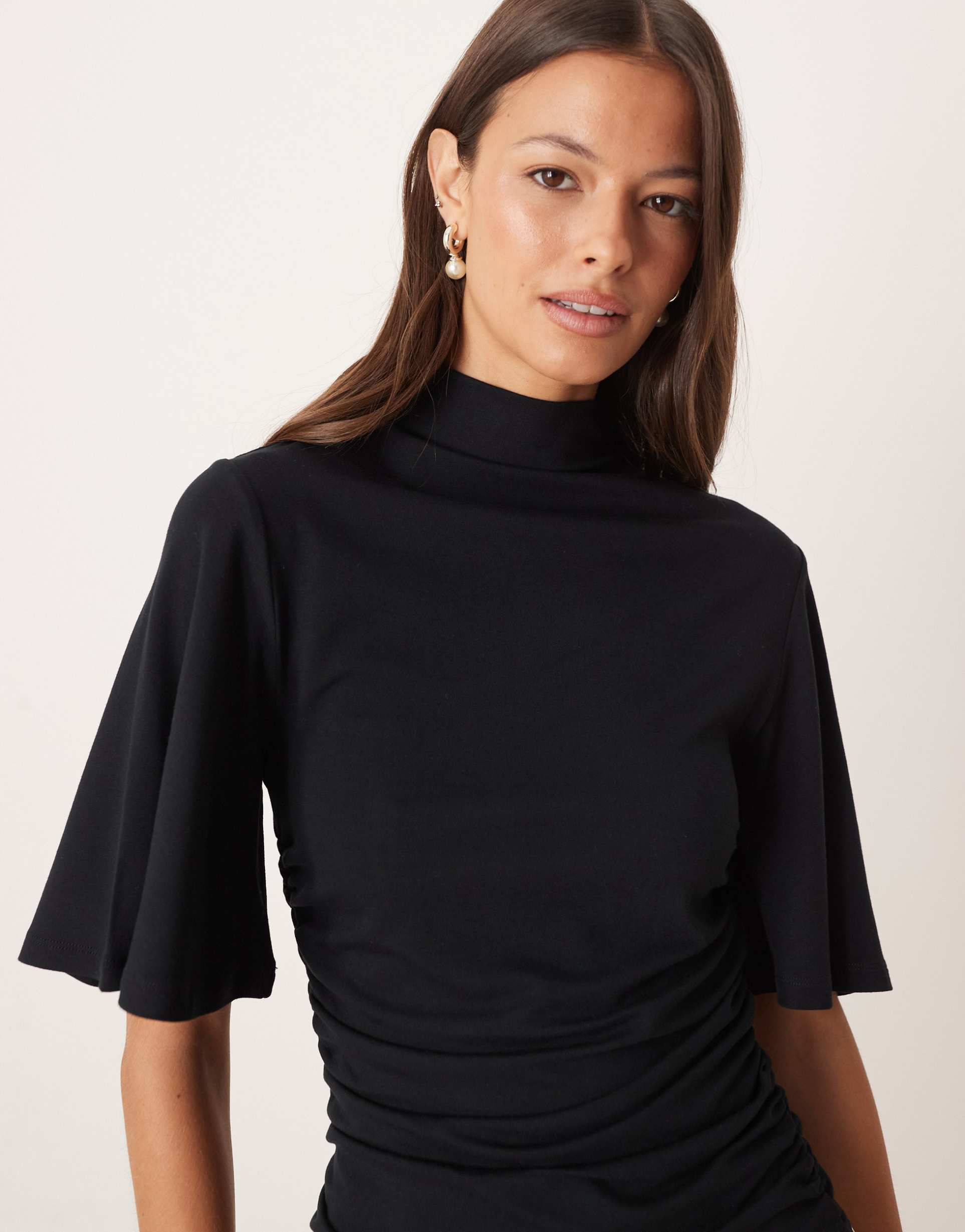 asos design cinched batwing top in black