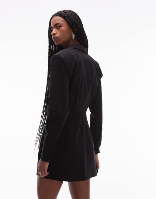 ASOS DESIGN cinched blazer mini dress in black