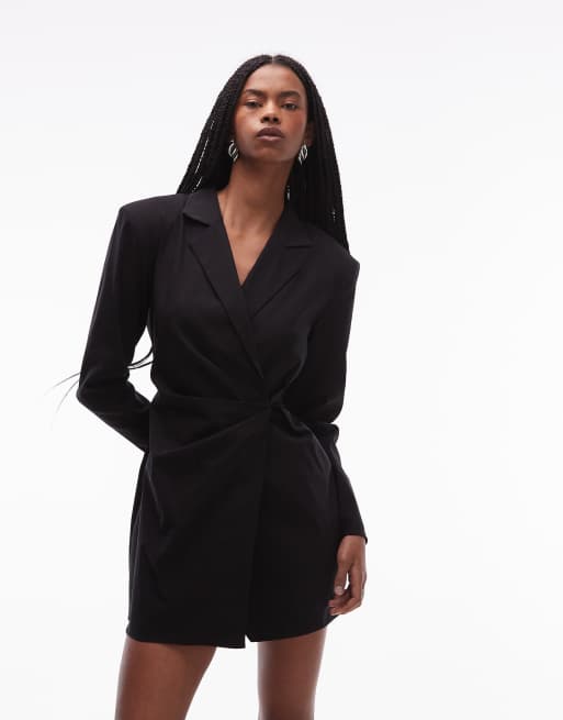 ASOS DESIGN cinched blazer mini dress in black