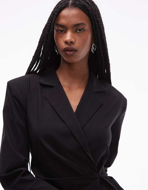 ASOS DESIGN cinched blazer mini dress in black