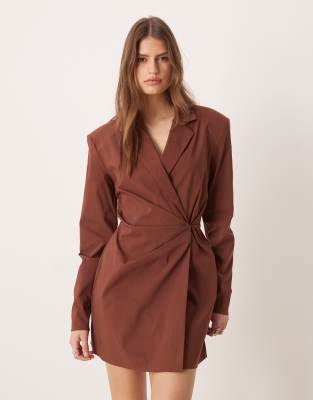 Asos Design Cinched Blazer Mini Dress In Brown