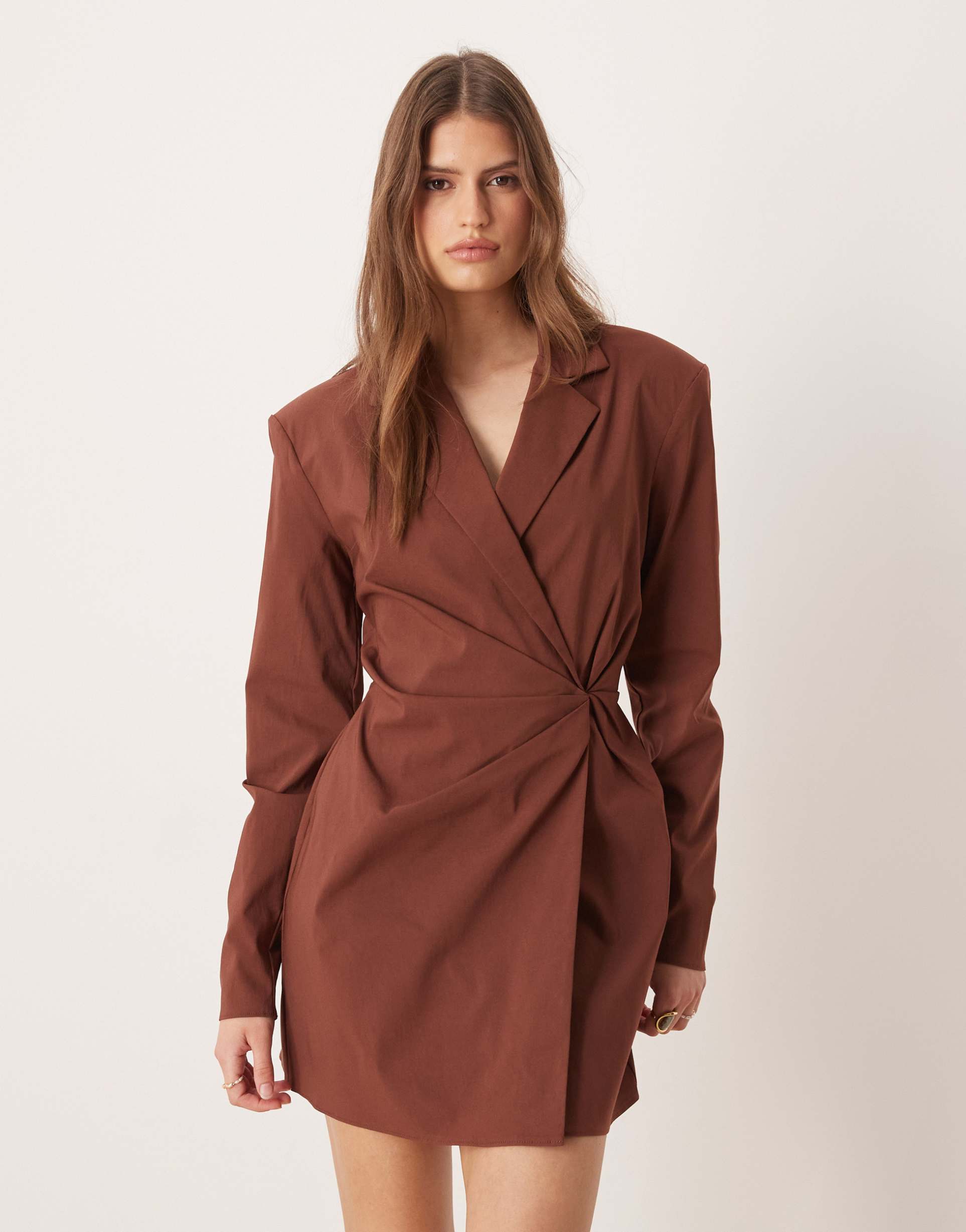 asos design cinched blazer mini dress in chocolate