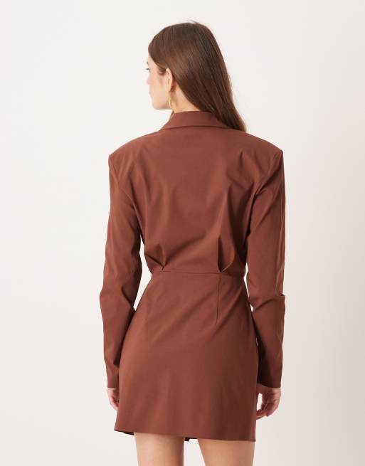 ASOS DESIGN cinched blazer mini dress in chocolate, 2 of 4