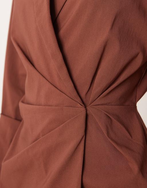 ASOS DESIGN cinched blazer mini dress in chocolate, 3 of 4