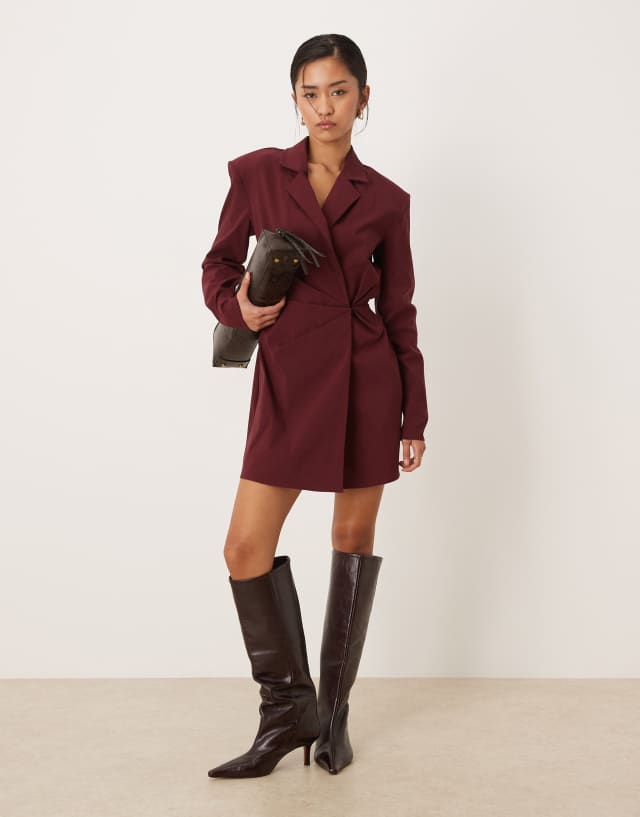 burgundy blazer dress women ASOS Design - Cinched Mini - - Viscose/Nylon/Elastane - 6 US its a must category: Womens/Clothing Green Bow Bridesmaid Dresses Color:Dark Coral