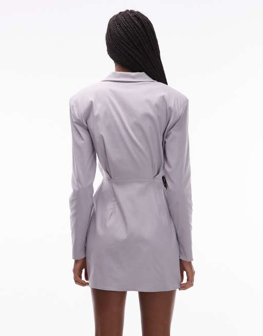 ASOS DESIGN cinched blazer mini dress in grey, 4 of 4