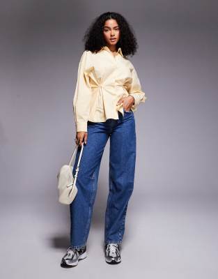 Asos Design Cinched Button Detail Shirt In Blue