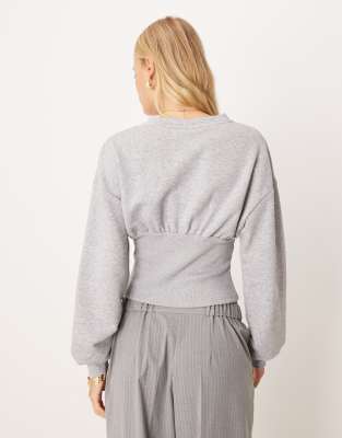 Asos Design Cinched Button Through Sweats Top In Gray