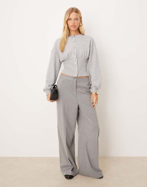ASOS DESIGN cinched button through sweats top in gray heather