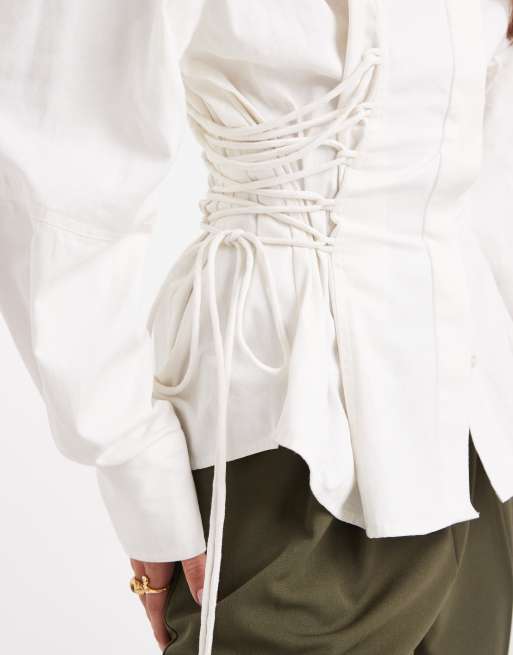 ASOS DESIGN cinched corset detail shirt in white