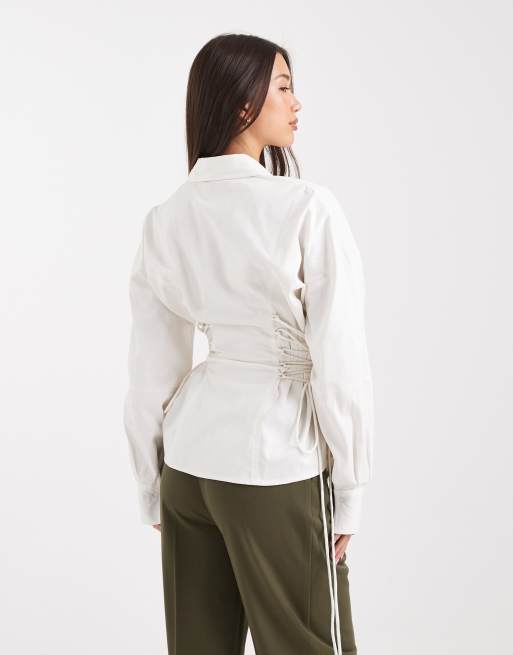 ASOS DESIGN cinched corset detail shirt in white