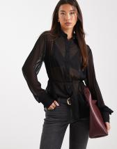 Topshop cinched oversized poplin shirt in stone