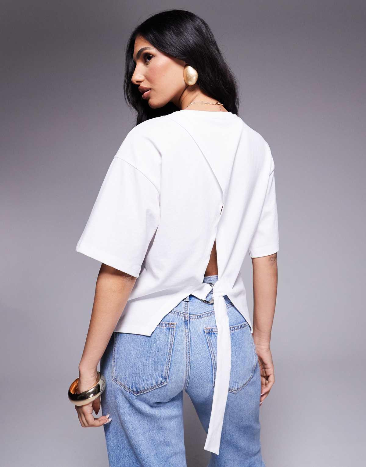 ASOS DESIGN cinched d ring back oversized t shirt in white