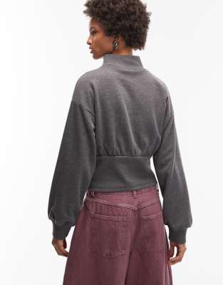 Asos Design Cinched Detail High Neck Sweat Top In Gray