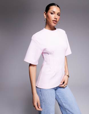 Asos Design Cinched Detail Interlock Oversized Tee In Pink