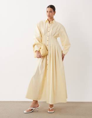 Asos Design Cinched Detail Maxi Shirt Dress In White