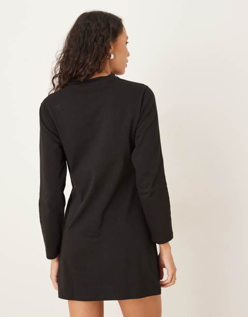 ASOS DESIGN cinched detail mini dress in half sleeve detail in black, 3 of 4