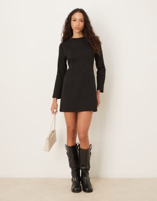 Asos Design Cinched Detail Mini Dress With Sleeve Detailing In Black