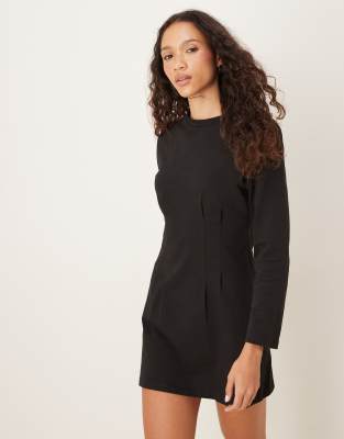 Asos Design Cinched Detail Mini Dress With Sleeve Detailing In Black