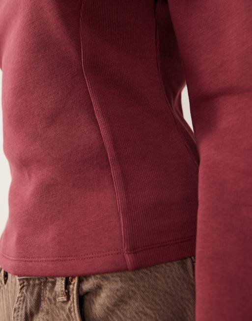 ASOS DESIGN cinched detail rib insert sweat in burgundy, 3 of 4