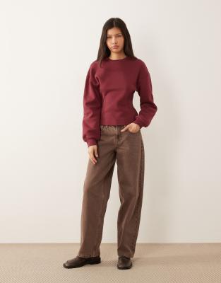 Asos Design Cinched Detail Ribbed Insert Sweatshirt In Red