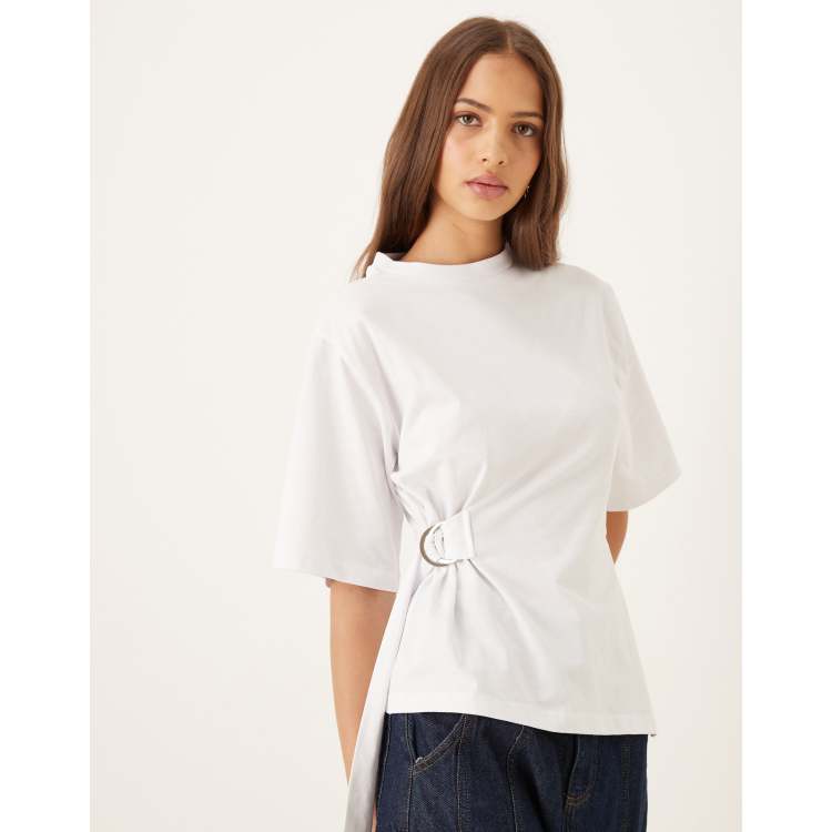 ASOS DESIGN cinched detail short sleeve asymmetric top in