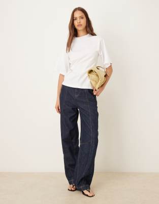 Asos Design Cinched Detail Short Sleeve Asymmetric Top In White