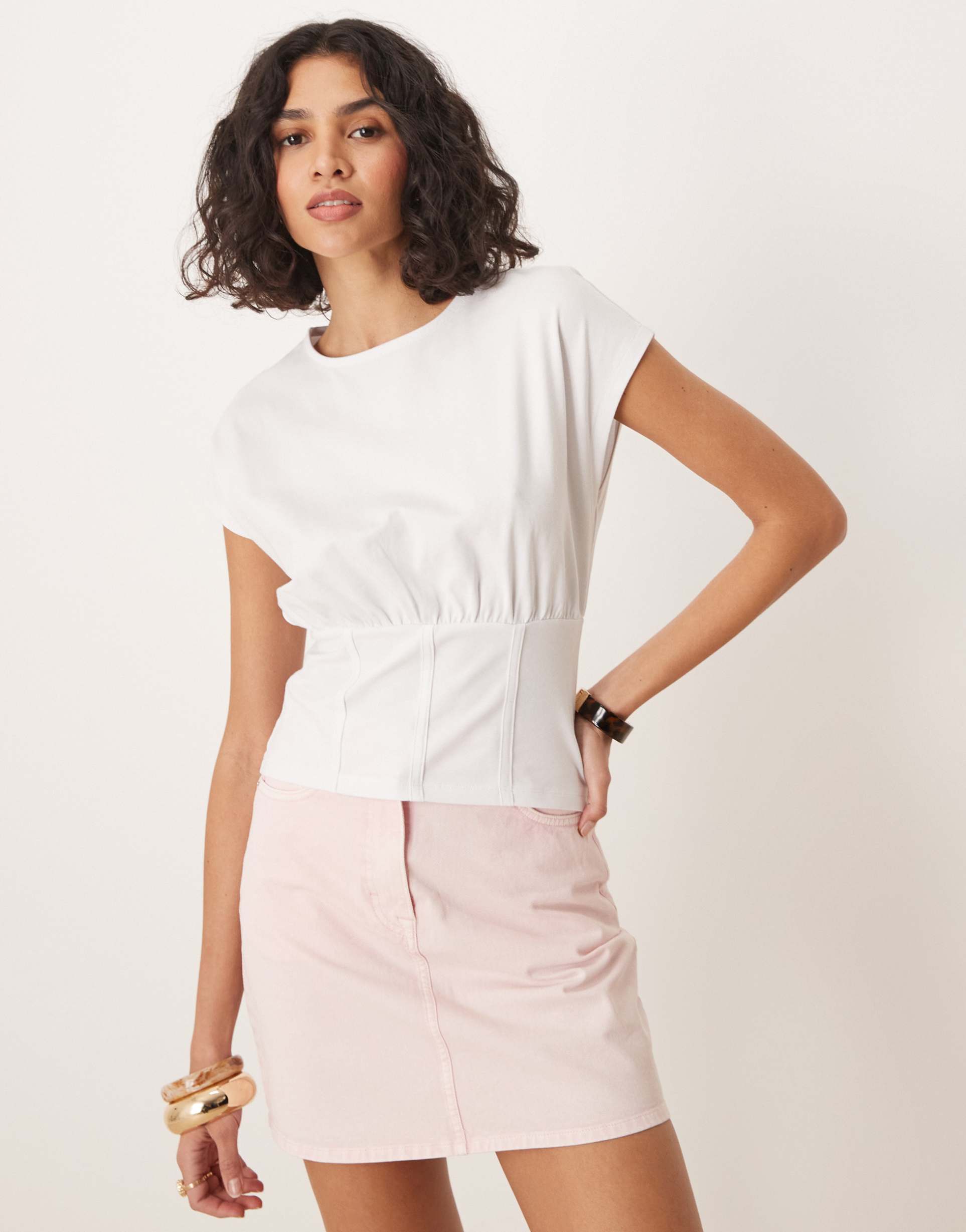 asos design cinched detail tee with corset detailing in white
