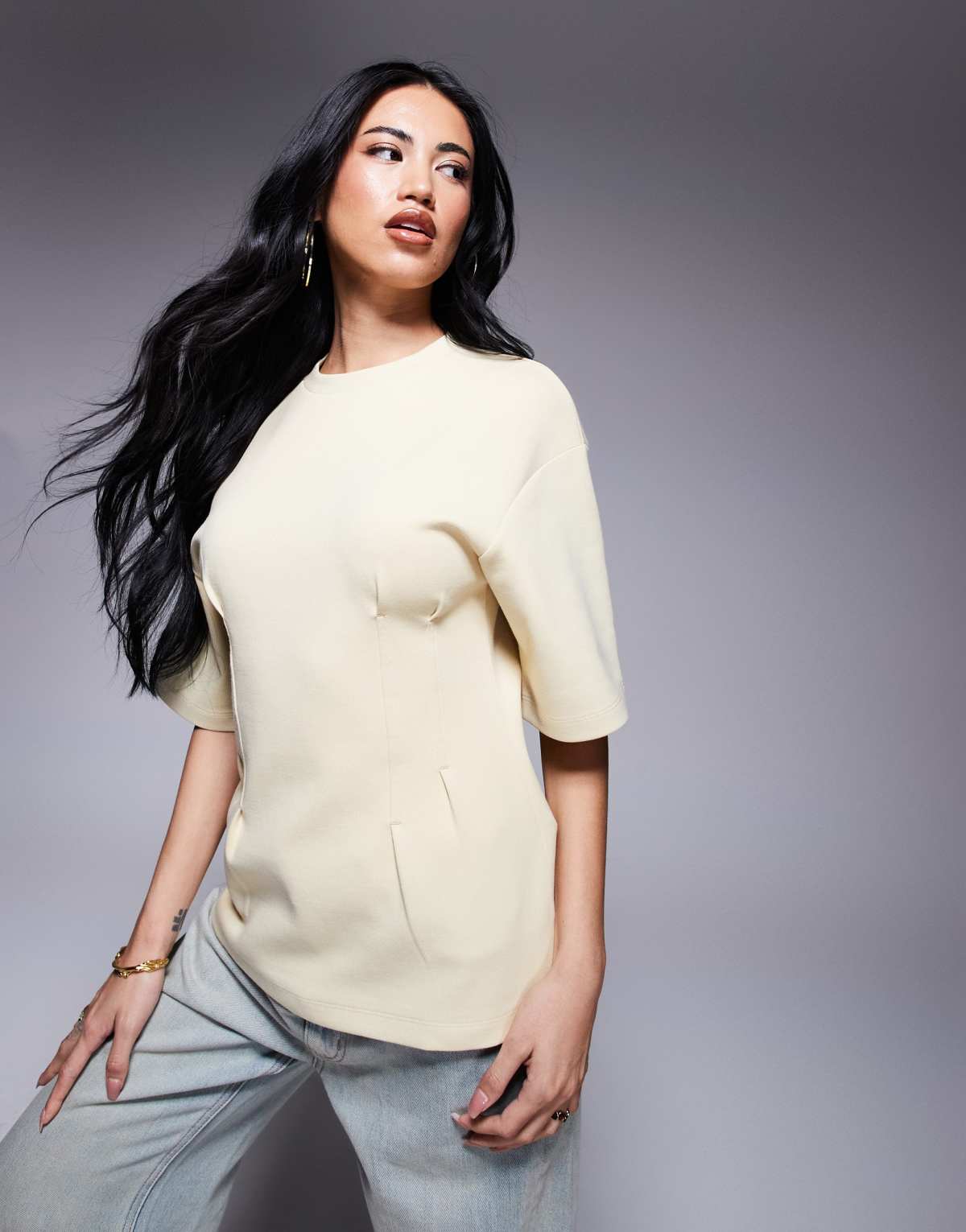ASOS DESIGN cinched interlock tee in buttermilk