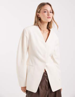 Asos Design Cinched Linen Look Blazer In Neutral