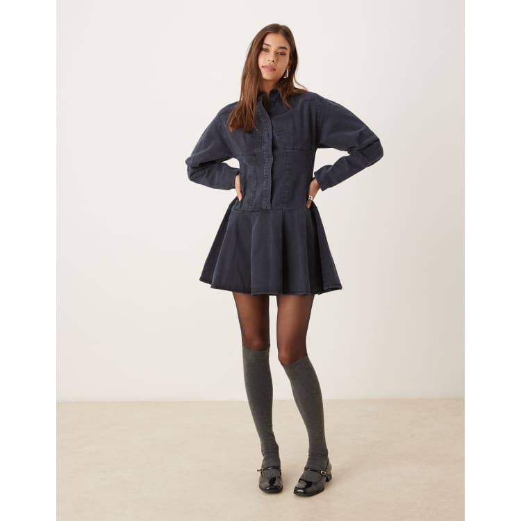 asos long shirt dress ASOS DESIGN maxi shirt dress with cinched waist detail in navy