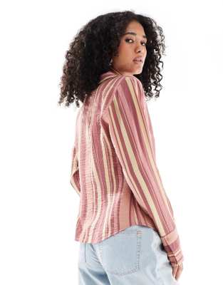 Asos Design Cinched Long Sleeve Shirt In Pink