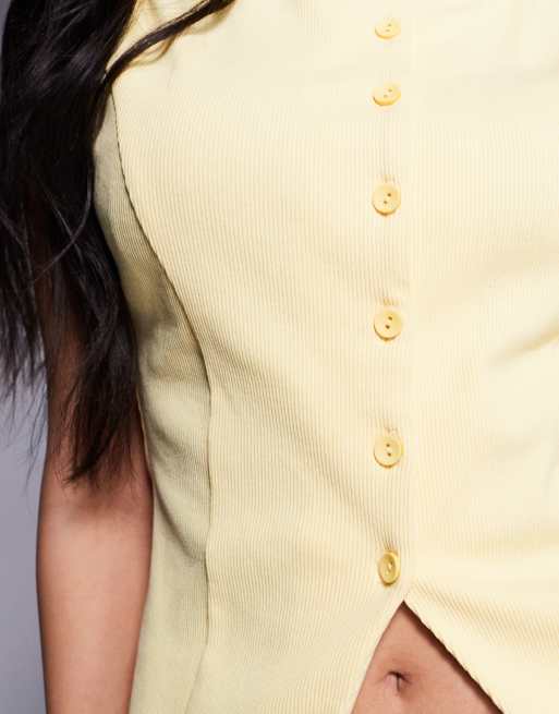 ASOS DESIGN cinched longline vest in buttermilk yellow
