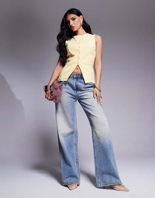 ASOS DESIGN cinched longline vest in buttermilk yellow