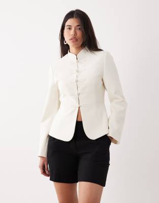Asos Design Cinched Mandarin Collar Blazer In-white