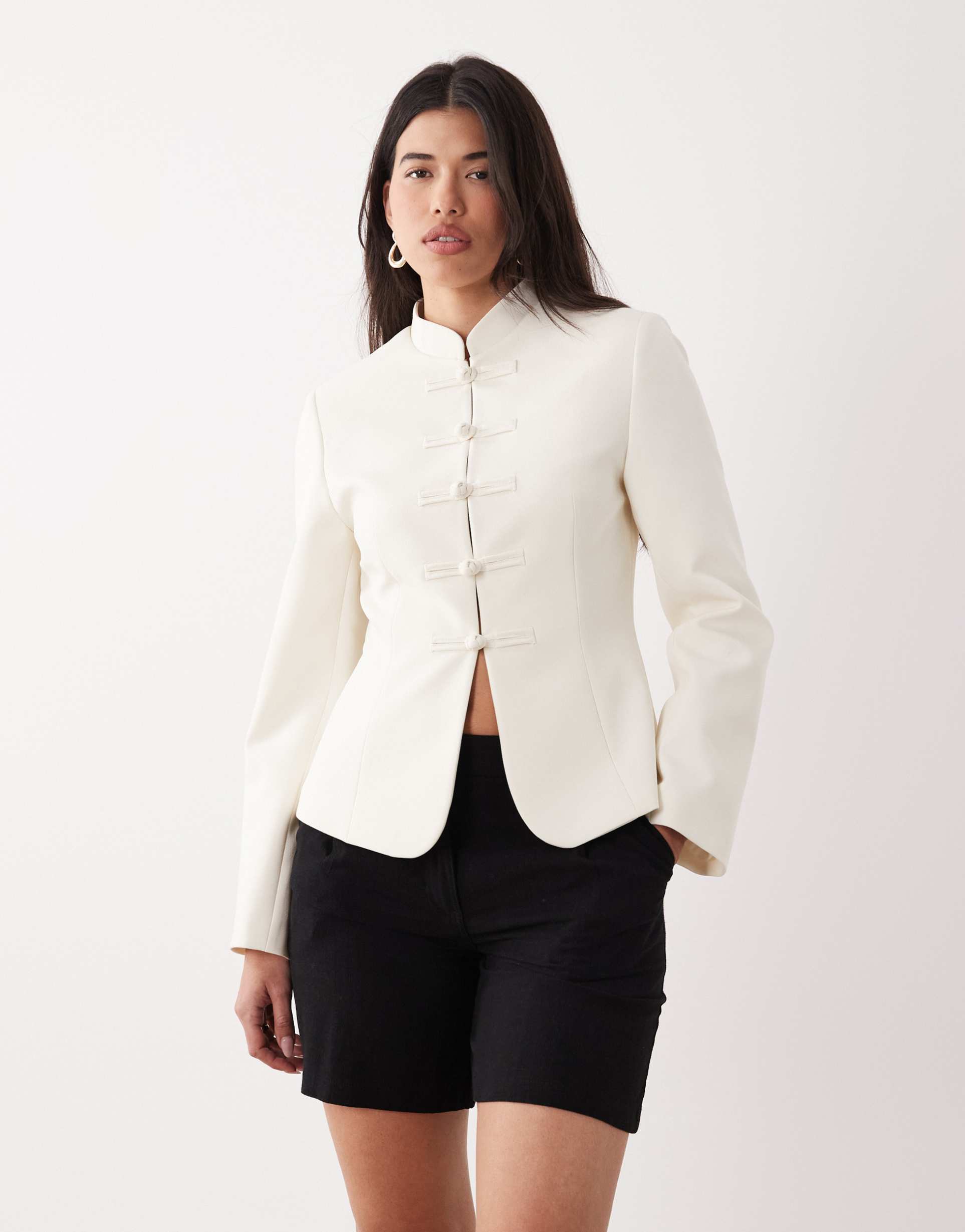 asos design cinched mandarin collar blazer in
