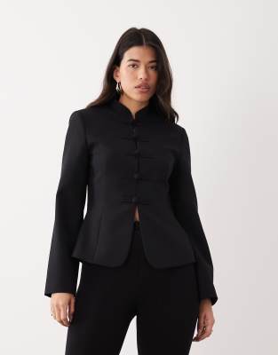 Asos Design Cinched Mandarin Collar Blazer In-black