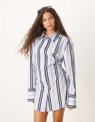 asos striped shirt dress ASOS Design - Cinched Detail Maxi Shirt Dress - Women - Polyester/Viscose/Elastane