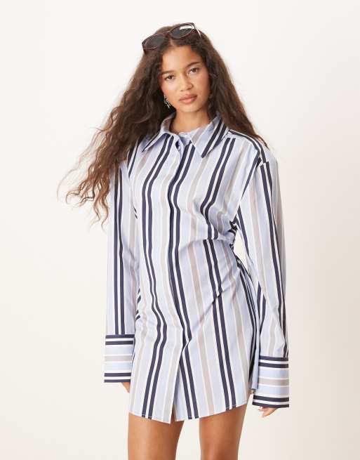 ASOS DESIGN cinched mini shirt dress in stripe, 2 of 4