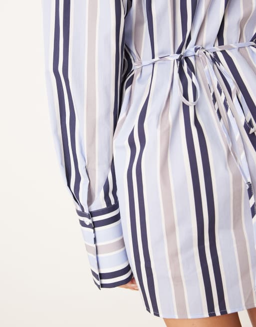 ASOS DESIGN cinched mini shirt dress in stripe, 4 of 4