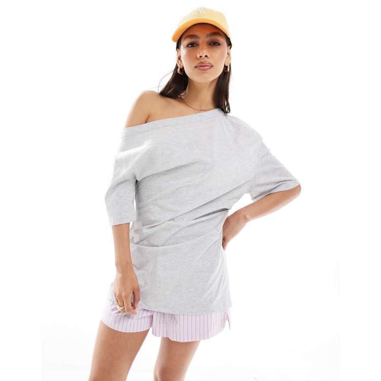 ASOS DESIGN cinched one shoulder top in heather gray | ASOS