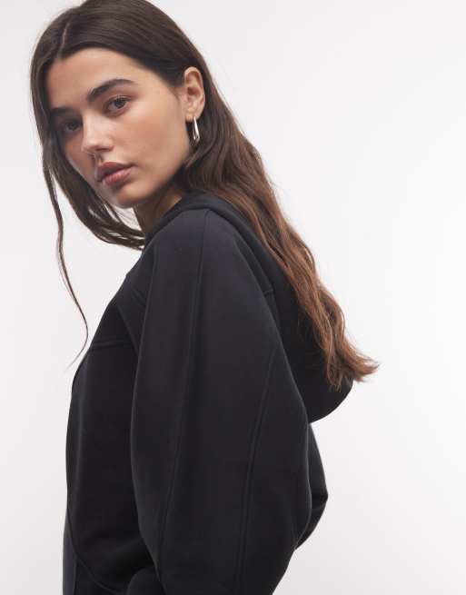 ASOS DESIGN cinched panelled zip up hoodie in black, 3 of 4