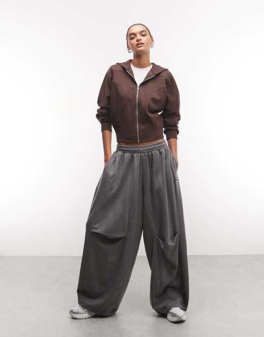 ASOS DESIGN cinched panelled zip up hoodie in brown, 2 of 4