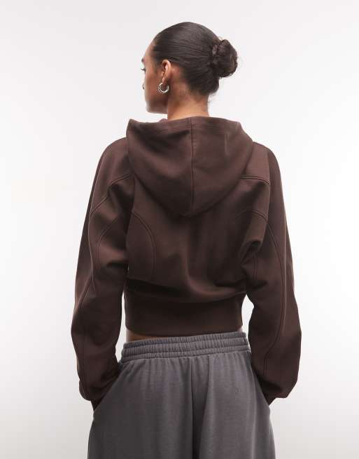 ASOS DESIGN cinched panelled zip up hoodie in brown, 4 of 4
