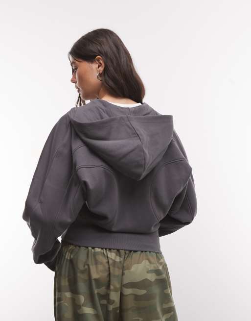 ASOS DESIGN cinched panelled zip up hoodie in charcoal, 4 of 4
