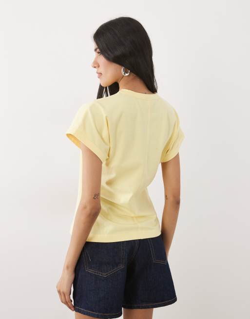 ASOS DESIGN cinched peplum t-shirt in cream, 4 of 4