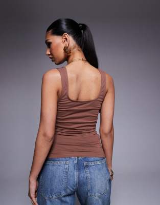 Asos Design Cinched Ruched Bodice Tank Top In Brown