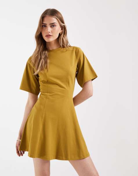 ASOS DESIGN cinched seam detail mini dress in olive