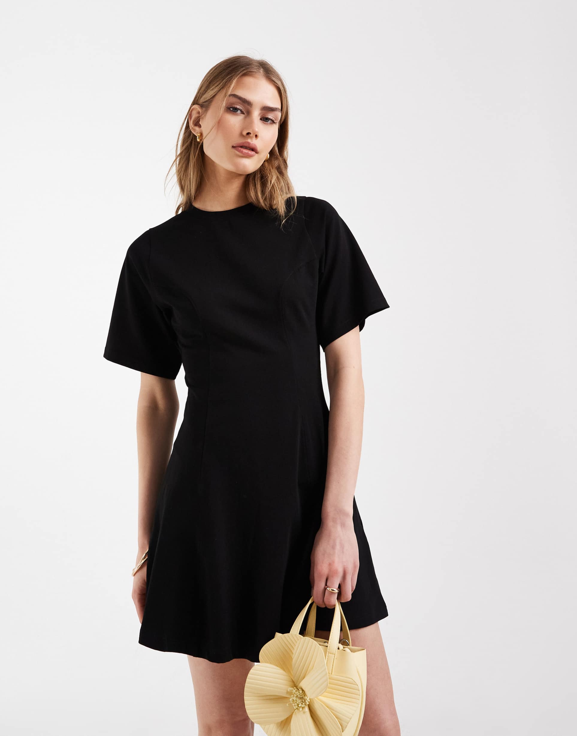 asos design cinched seam detailing mini dress in black